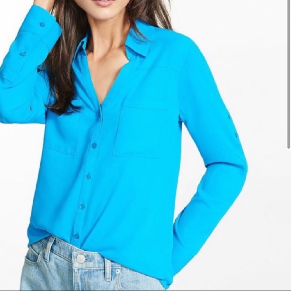 Women's Blue Button-Up Shirt